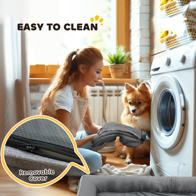 PawHut Dog Sofa Bed, Washable Pet Bed with Removable Cover and Non-Slip Bottom for Small, Medium and Large Dogs, Grey 