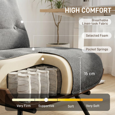 HOMCOM Accent Chair, Linen-look Fabric Reading Chair with Spring Cushion, Slatted Support, Steel Frame, Dark Grey 