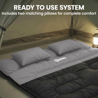 Outsunny Double Sleeping Bag with 2 Pillows, 220 x 160 cm Extra-Large Sleeping Bag for Adults, Black and Grey 