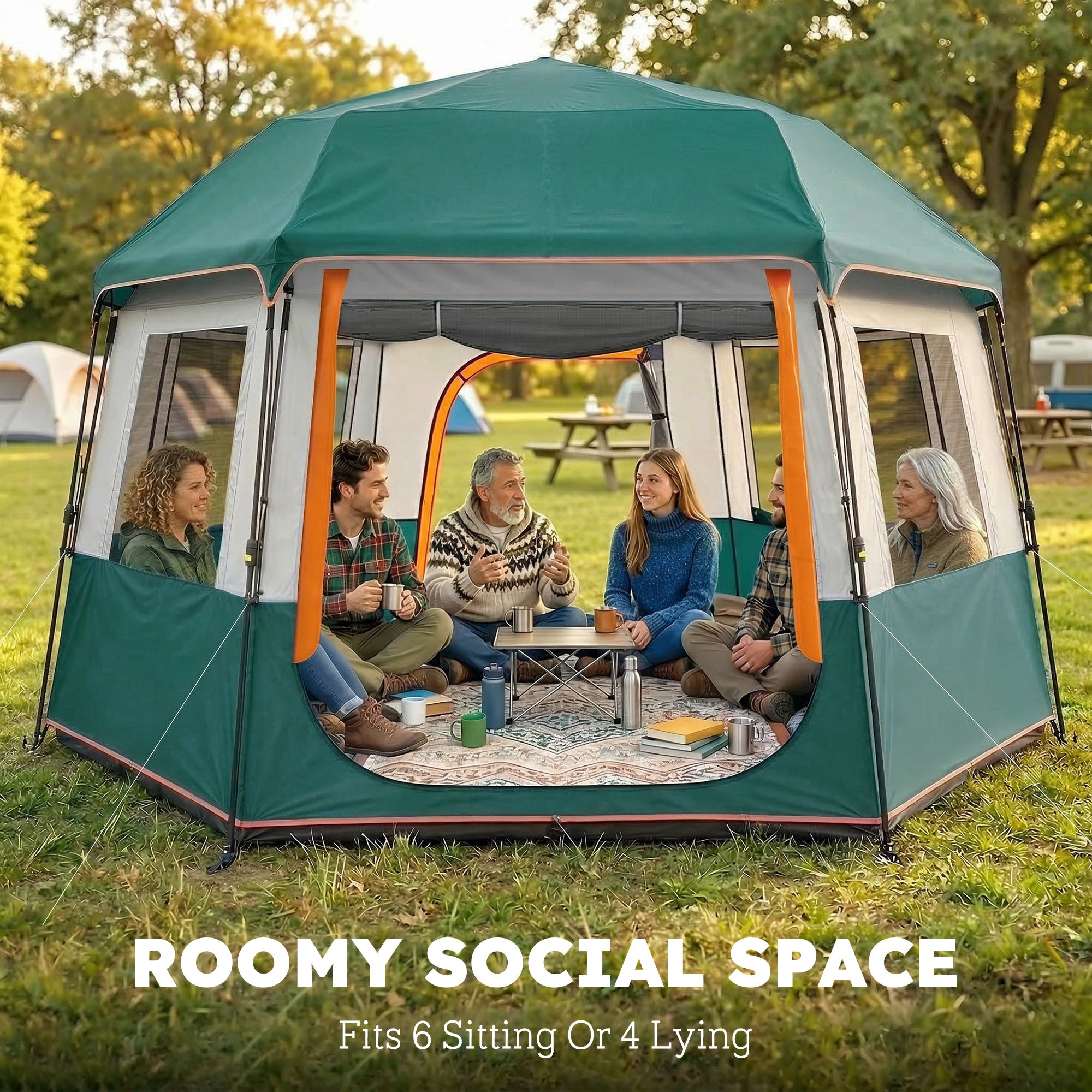 Outsunny Cabin Tent Easy Setup 3000mm Waterproof Camping Tent 4 Person with Carrying Bag Green 