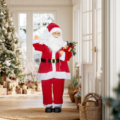 HOMCOM Life Size Santa Claus Christmas Decoration, Voice-Activated with Twinkling LED Lights, Red 