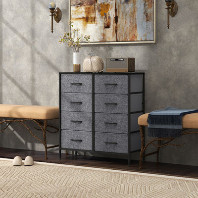 HOMCOM Fabric Chest of Drawers, Storage Drawers, Industrial Bedroom Dresser with 8 Fabric Drawers, Steel Frame and Wooden Top for Nursery, Living Room, Hallway, Black 