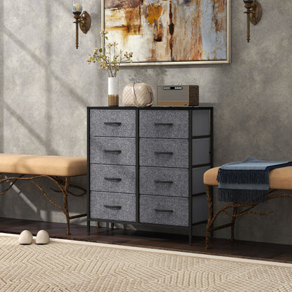 HOMCOM Fabric Chest of Drawers, Storage Drawers, Industrial Bedroom Dresser with 8 Fabric Drawers, Steel Frame and Wooden Top for Nursery, Living Room, Hallway, Black 