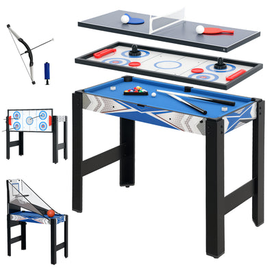 SPORTNOW 5 in 1 Multi Games Table Combo Sports Game Table for Kids, Mini Pool Table, Table Tennis Table, Hockey Table, Basketball Arcade Game, Bow and Arrow, Blue 
