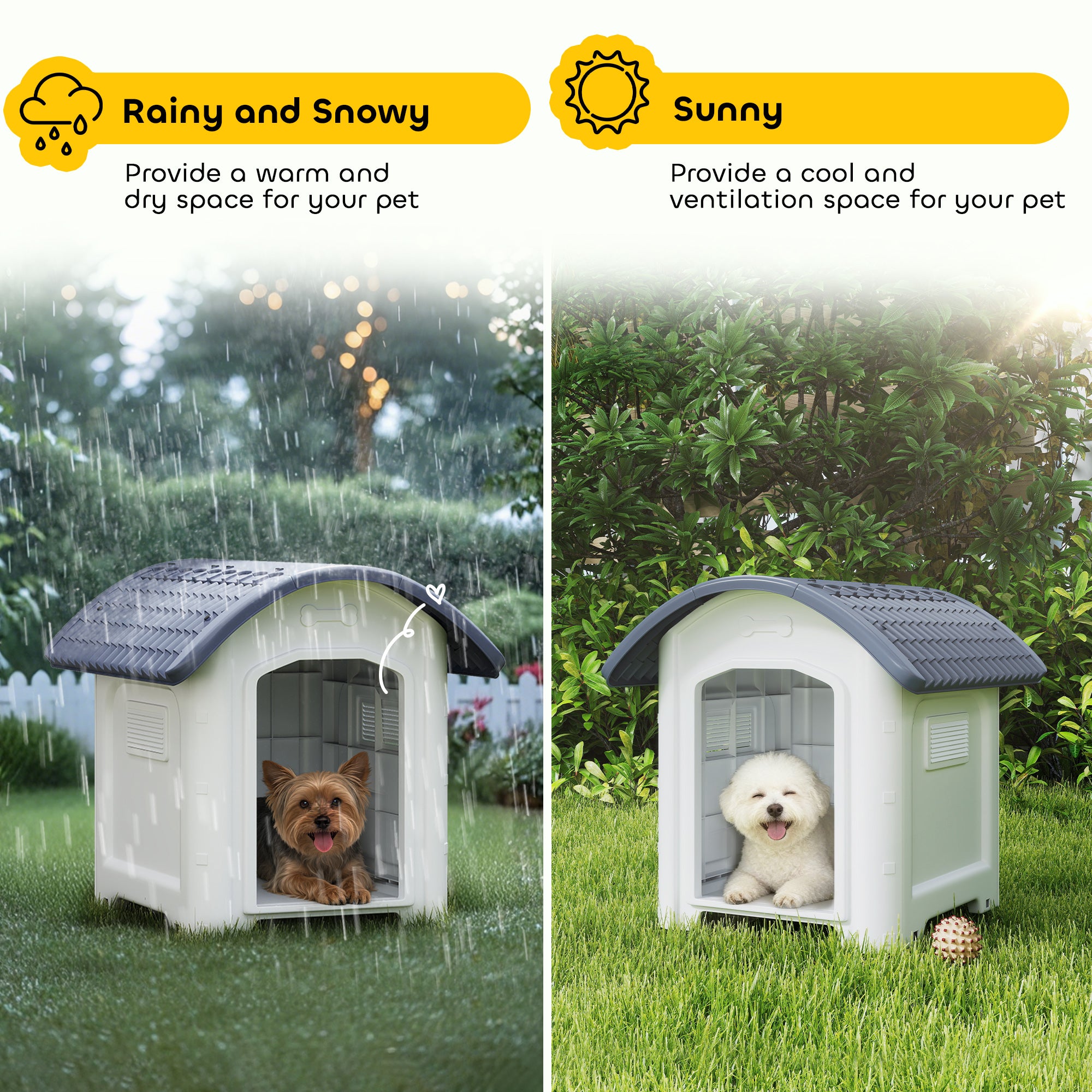 PawHut Outdoor Dog Kennel, Plastic Dog House with Removable Floor, Waterproof Roof, Raised Floor, 71 x 60 x 63 cm 