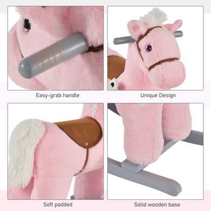 HOMCOM Kids Plush Ride-On Rocking Horse Toy Rocker with Plush Toy Realistic Sounds for Child 18-36 Months Pink 