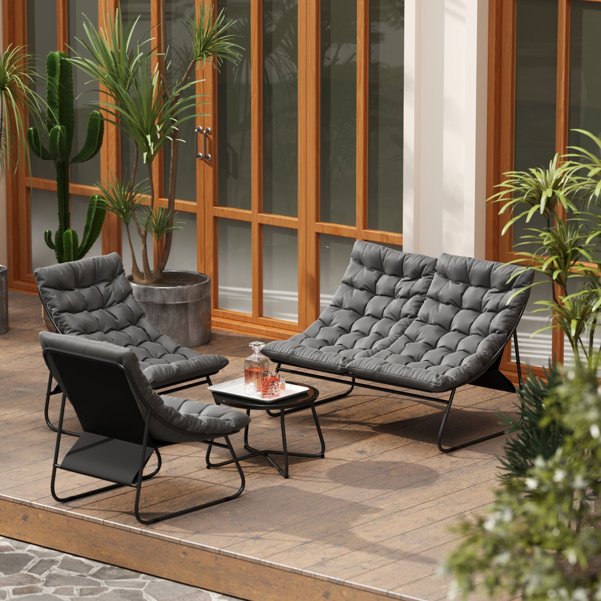Outsunny Four-Piece Curved Seat Garden Sofa Set - Grey/Black 