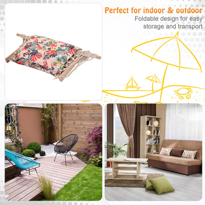 Outsunny Garden Outdoor Hanging Hammock Chair Thick Rope Frame Wooden Arms Safe Wide Seat Garden Outdoor Spot Stylish Multicoloured floral 