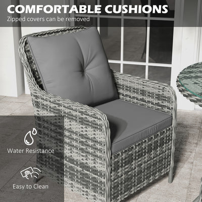 Outsunny 4 Seater Rattan Dining Set with Parasol & Cushions - Mixed Grey 