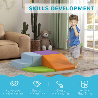 HOMCOM 4-piece Soft Play Set, Climb and Crawl Foam, Toddler Stairs and Ramp, Orange 