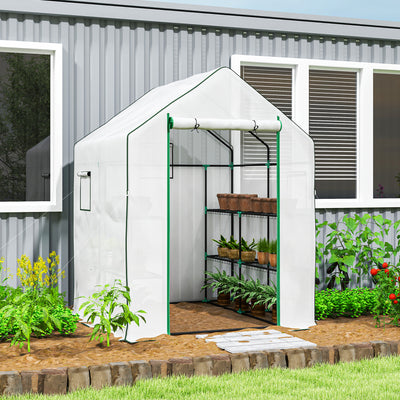 Outsunny 143 x 140cm Walk-In Greenhouse, with Accessories - White 