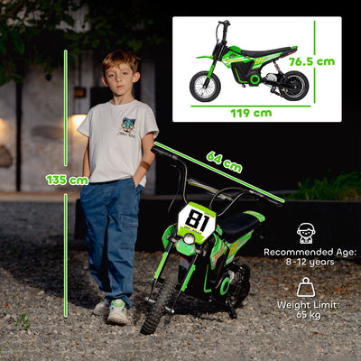 AIYAPLAY Kids Electric Motorbike, 24V Ride On Motorcycle with 3 Speeds and Rear Suspension, Dirt Bike for 8-12 Years Old, Green 
