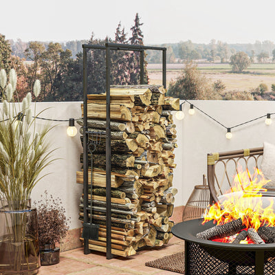 Outsunny 40-65/100-150cm Adjustable Metal Firewood Log Holder 