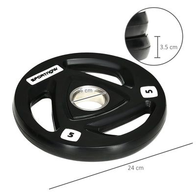 SPORTNOW 2 x 5kg Weight Plates, Tri-Grip Rubber Coated Barbell Weights Set w/ 2" 5cm Holes, for Home, Gym, Lifting and Strength Training 