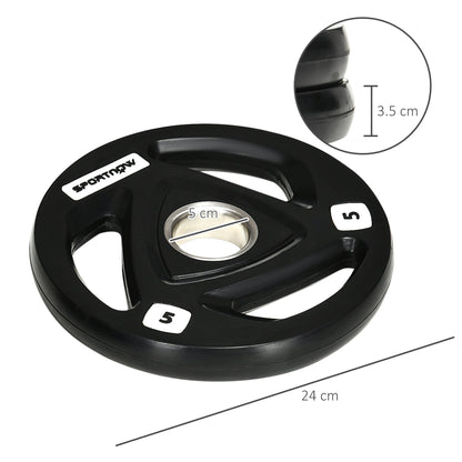 SPORTNOW 2 x 5kg Weight Plates, Tri-Grip Rubber Coated Barbell Weights Set w/ 2" 5cm Holes, for Home, Gym, Lifting and Strength Training 