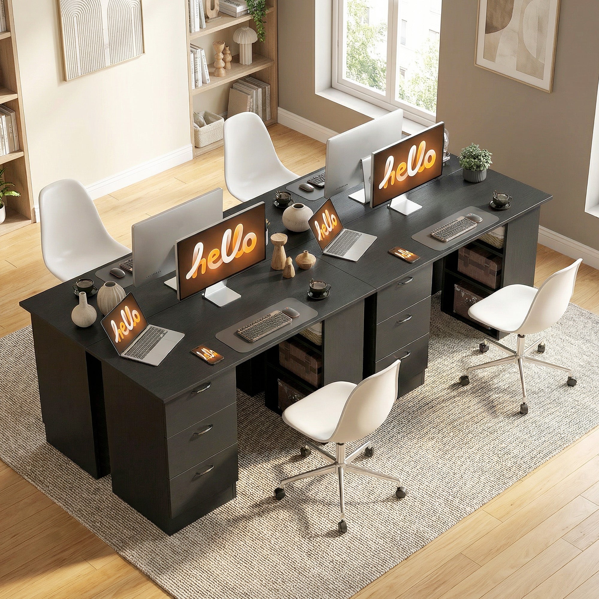 HOMCOM Computer Desk, Writing Table, PC Workstation with 3 Storage Shelves and Drawers, Handle, for Home Office, Black 