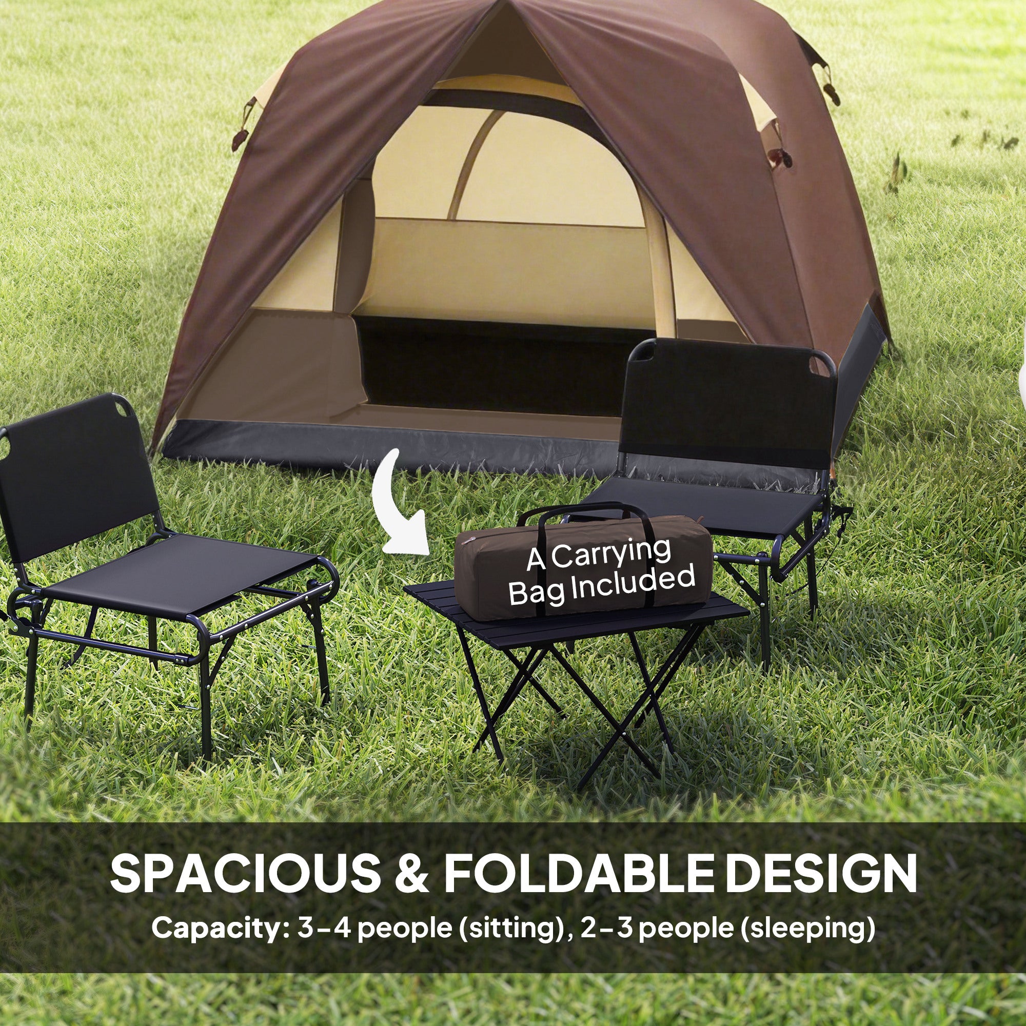 Outsunny 3-4 Person Camping Tent, Easy Set Up 3-4 Man Tent w/ Sewn-in Groundsheet, Waterproof Dome Tent w/ Mesh Windows, Brown 