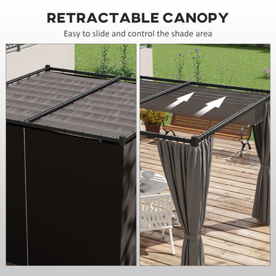 Outsunny 3 x 3m Moving Canopy Metal Pergola, with Curtains - Grey 
