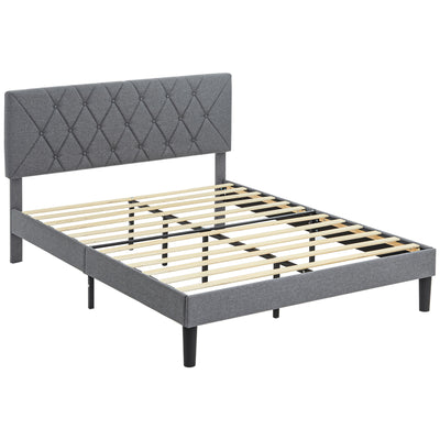 HOMCOM King Size Padded Fabric Headboard Bed Frame - Grey 