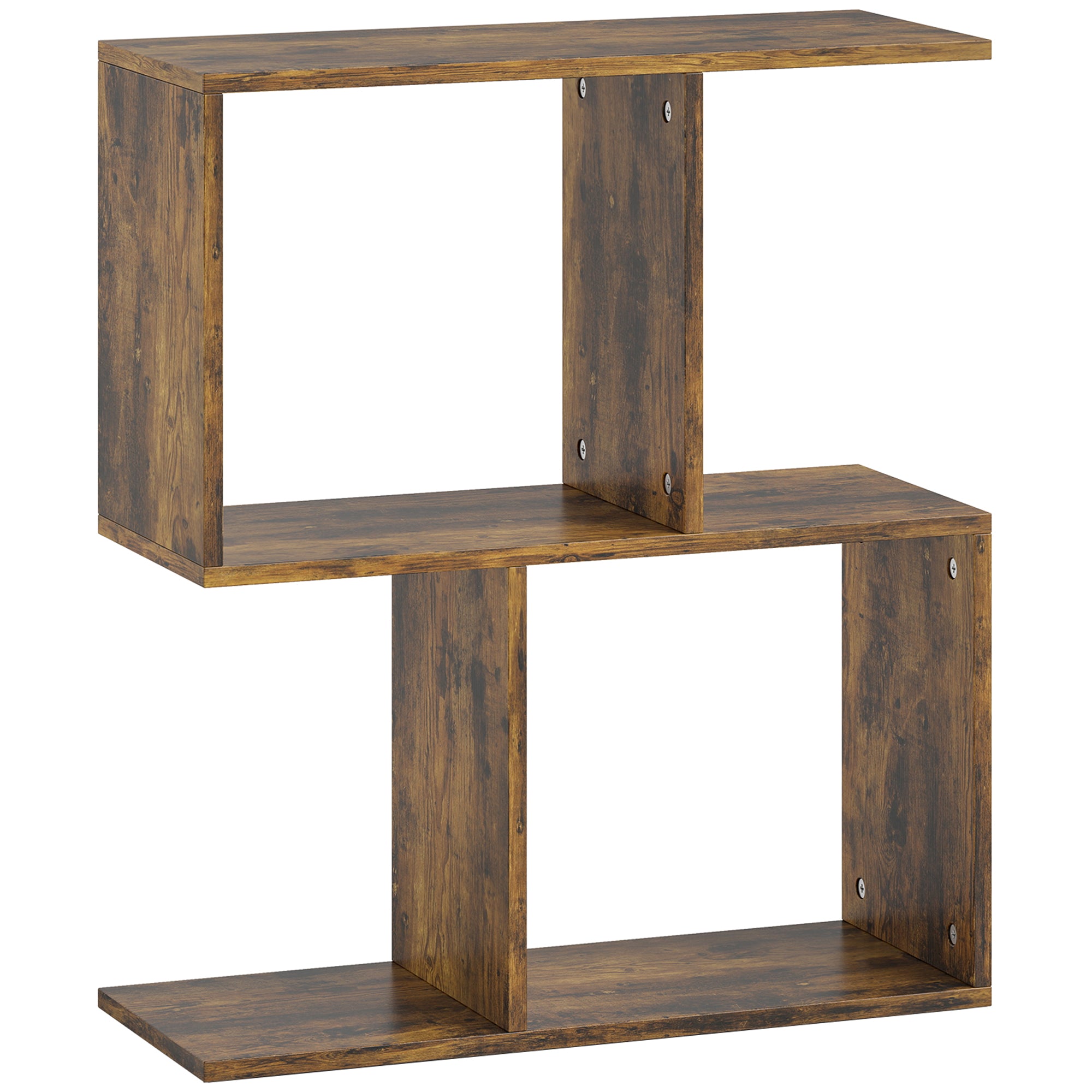 HOMCOM Side Table, Narrow End Table with Storage Shelves, S-Shaped, 3-Tier, 50W x 19.5D x 58H cm, Rustic Brown 
