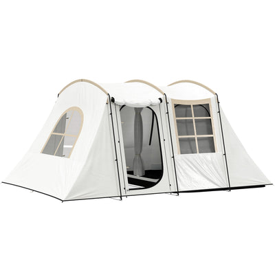 Outsunny 3-4 Man Tunnel Tent, Family Camping Tent with Porch, Bedroom and Living Area, Sewn in Groundsheet, 3000mm Waterproof, Portable with Bag for Hiking, Festival, Backpacking, Khaki 