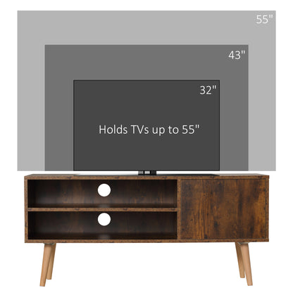 HOMCOM TV Stand Cabinet up to 55 Inches, TV Unit with Single Door and Open Shelves, Cable Holes for Living Room, Bedroom, Brown