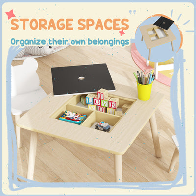 AIYAPLAY 3-Piece Kids Table and Chairs Set with Convertible Desk and Storage Grid, Kids Activity Table for Nursery, Playroom 