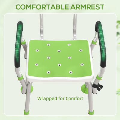 HOMCOM EVA Padded Shower Chair for the Elderly and Disabled, Height Adjustable Shower Stool with Back and Arms, 4 Suction Foot Pads, Green 