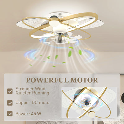 HOMCOM Ceiling Fan with Light and Remote, 3 Colour Temperatures, LED Mount Ceiling Fan Light for Bedroom, Gold Tone 