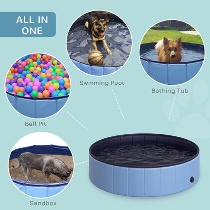 PawHut Foldable Dog Paddling Pool Pet Cat Swimming Pool Indoor/Outdoor Collapsible Summer Bathing Tub Shower Tub Puppy Washer (Φ120 × 30H cm, Blue) 