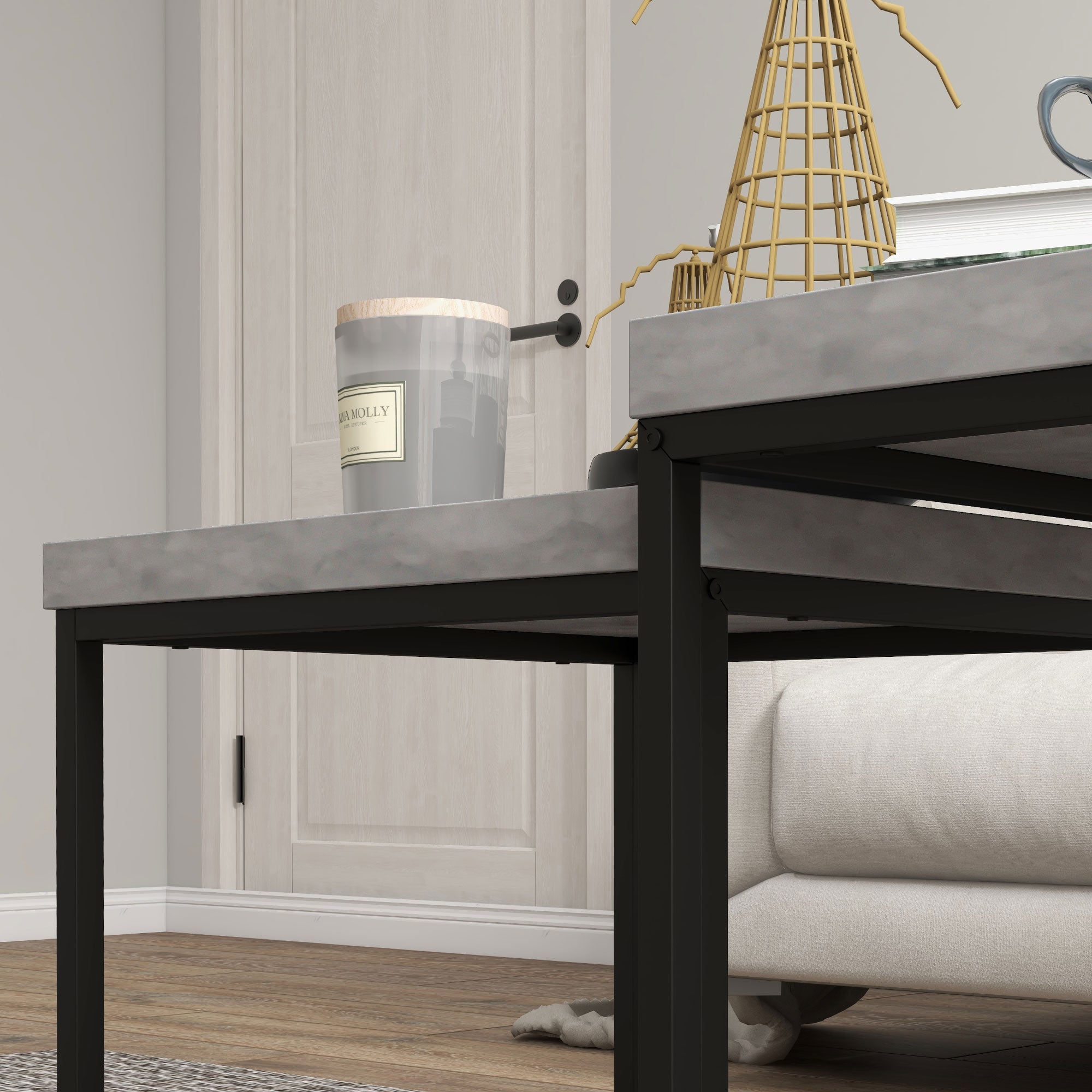 HOMCOM Coffee Table Set of 2, Nest of Tables with 3.5cm Thick Tabletop, Grey 