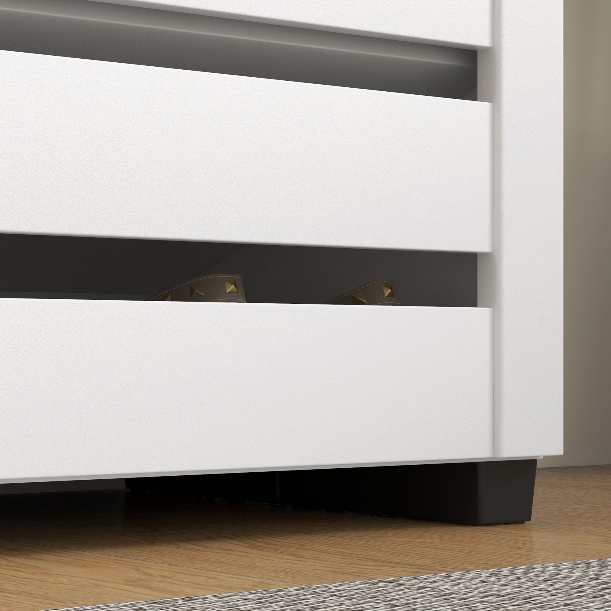 HOMCOM Narrow Shoe Cabinet for Entryway, 5-Tier Slim Shoe Storage Cabinet with 2 Slatted Doors and Adjustable Shelves 