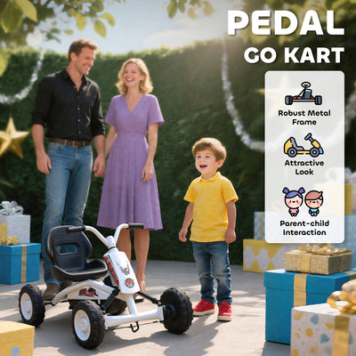 AIYAPLAY Kids Pedal Go Kart with Steel Frame, Sporty Design, for Ages 2-5 Years, White 