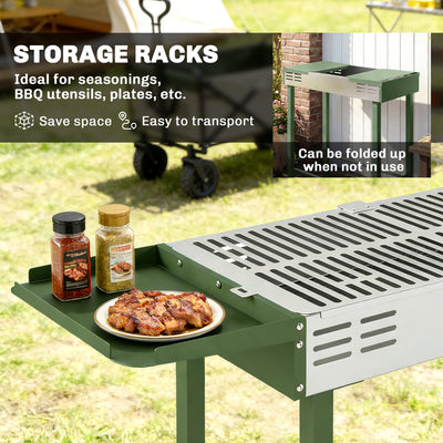 Outsunny BBQ Rotisserie Grill Roaster Charcoal Spit Roasting Machine for Chicken Turkey with 3-Level Grill Grate, Side Shelves, Dark Green 