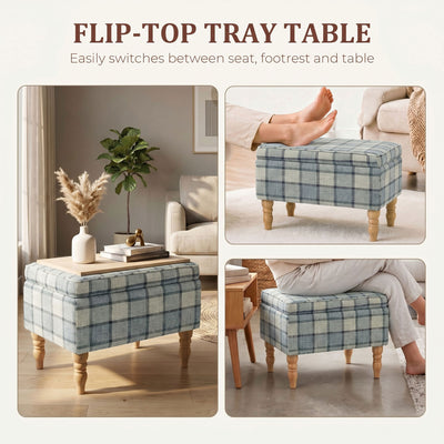 HOMCOM Linen Fabric Upholstered Footstool, Rectangular Storage Stool with Removable Top, Padded Seat and Hidden Space, Grey