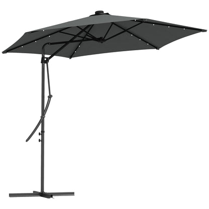 Outsunny 3m LED Parasol Umbrella, with Base and Cover - Grey 