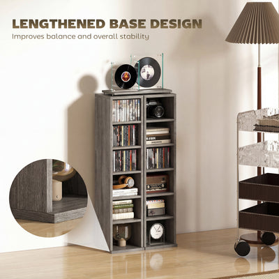 HOMCOM Set of 2 CD Media Display Shelf Unit Tower Rack with Adjustable Shelves, Distressed Grey 