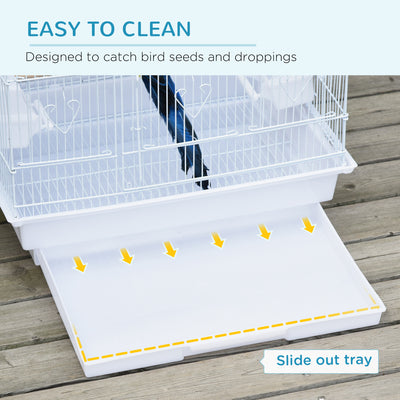 PawHut Large Metal Bird Cage with Perches, Food Bowls, Swing for Budgie, Parakeet, 46.5 x 35.5 x 92cm,White 