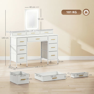 HOMCOM Multi-Storage Elegant Dressing Table, with LED Mirror - White