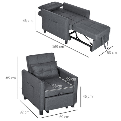 HOMCOM Linen-Look Single Chair Bed - Grey 
