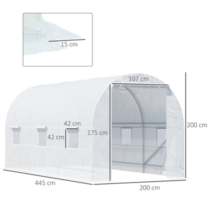 Outsunny 4.5 x 2 x 2 m Polytunnel Greenhouse, Walk-in Green House for Garden with Mesh Windows, Galvanised Steel Frame, White 