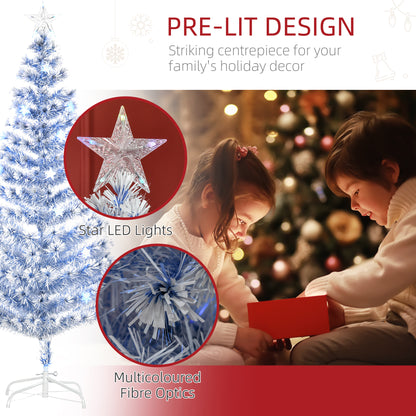HOMCOM 6FT Artificial Fibre Optic Christmas Tree Seasonal Decoration w/ LED Lights Pre-Lit Easy Store White Blue 