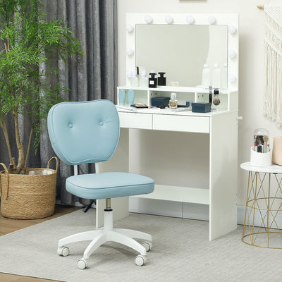 Vinsetto Vanity Office Chair, PU Leather Computer Chair for Home, with Adjustable Height, Armless, Swivel Wheels, Blue 
