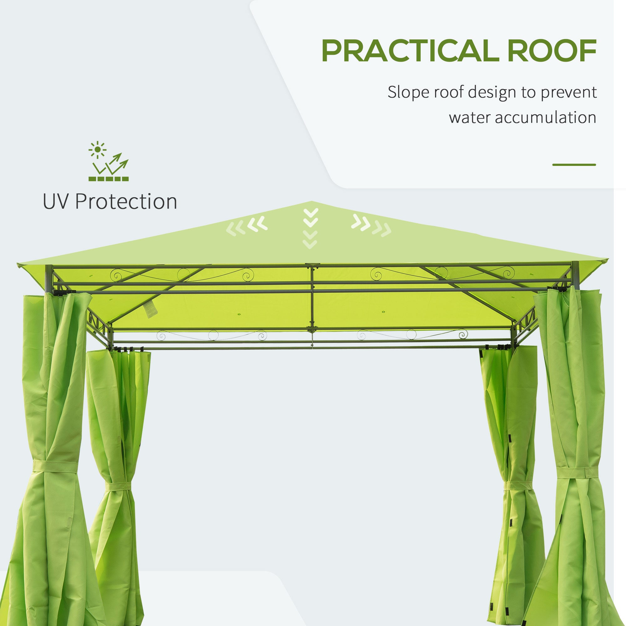 Outsunny 3 x 3(m) Garden Gazebo, Outdoor Gazebo Canopy Shelter with Curtains and Steel Frame for Lawn, Yard and Deck, Green 