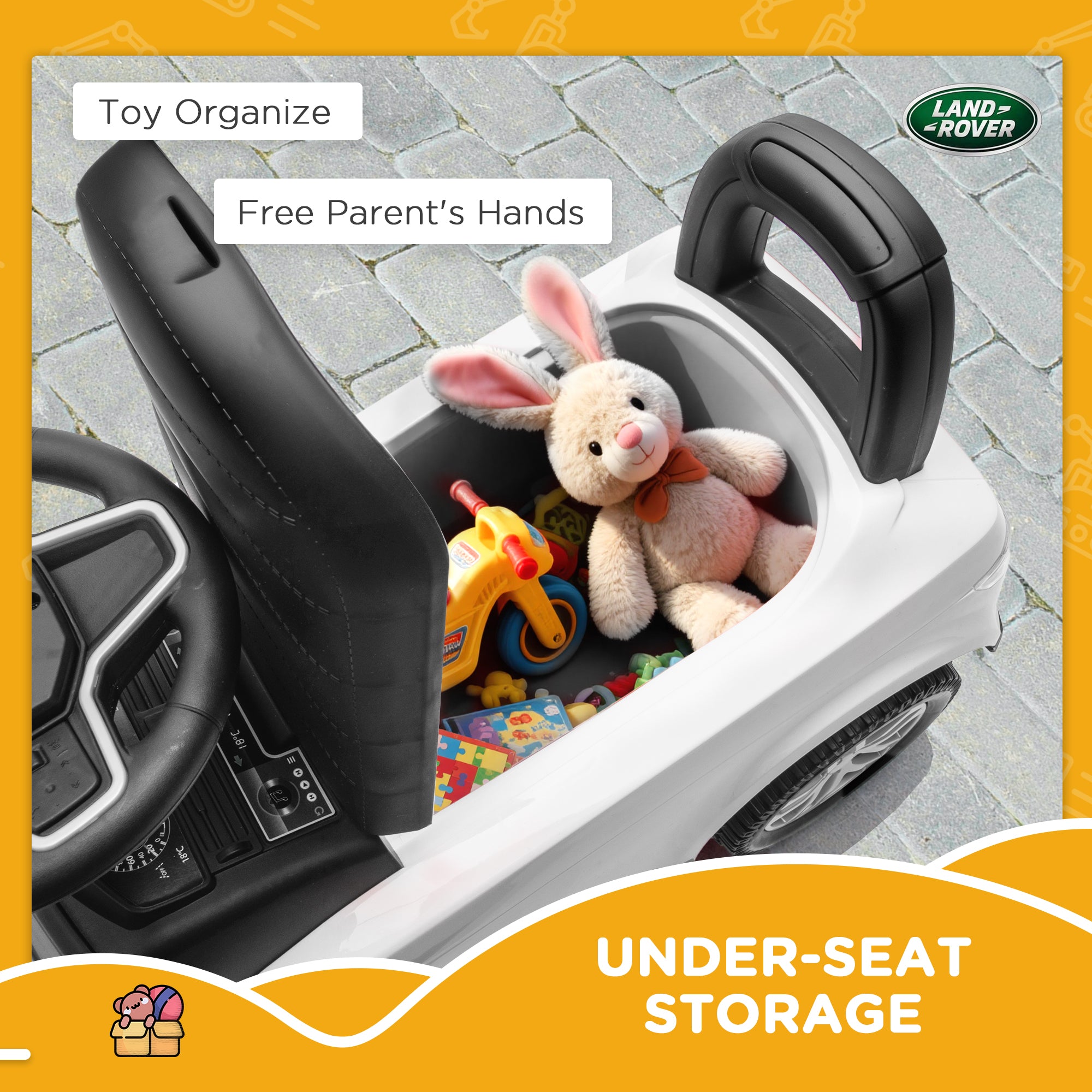 AIYAPLAY Land Rover Licensed Toddler Ride on Car with Horn, Engine Sounds, Under-Seat Storage, for 18-36 Months, White 