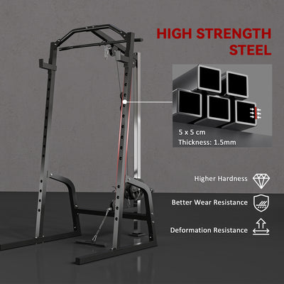 SPORTNOW Power Cage Power Rack with 15-Level Squat Rack, Cable Pulley System, Lat Pulldown & Pull Up Bar 