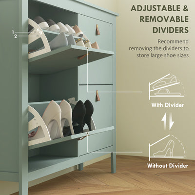 HOMCOM Modern Four-Drawer Shoe Cabinet - Green 
