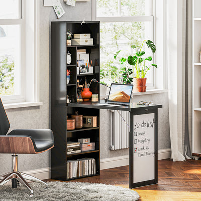 HOMCOM Three-Part Work Desk, with Storage and Writing Board - Black 