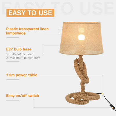 HOMCOM Nautical Style Table Lamp with Fabric Lampshade Metal Frame Power Switch, 54cm Home Desk Lamp Bedroom Living Room Study E27 Base, Beige 