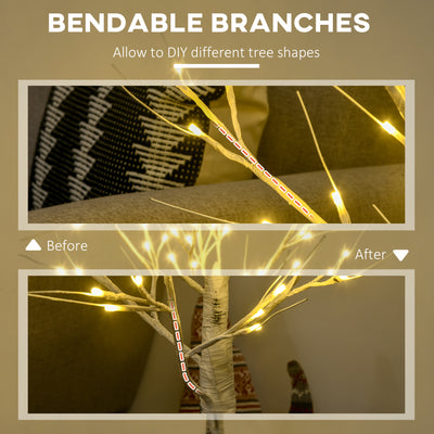 HOMCOM 4ft Artificial White Birch Tree Light with Warm White Pre-Lit LED Light for Indoor and Covered Outdoor Use 